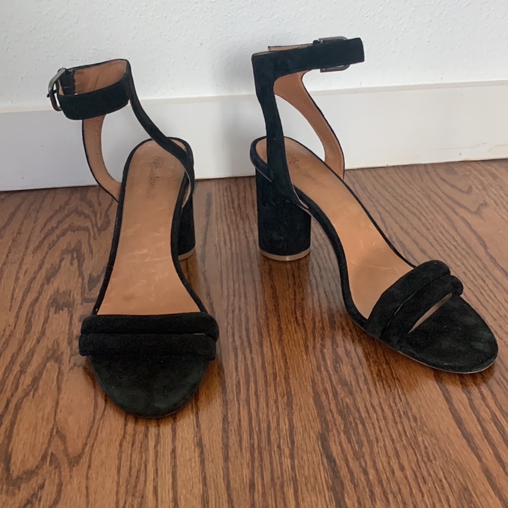 Madewell The Rosalie High Heel Sandal in Black Suede, Sz 11